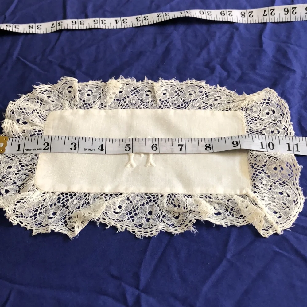 Vintage tiny white linen crochet H monogrammed square bag or pillow